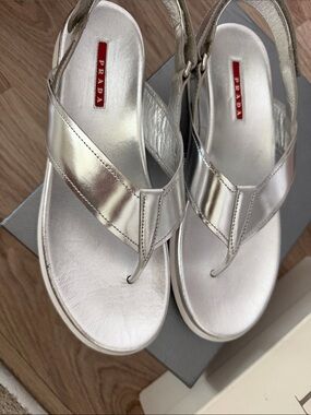 Prada Metallic Silver Thong Sandals